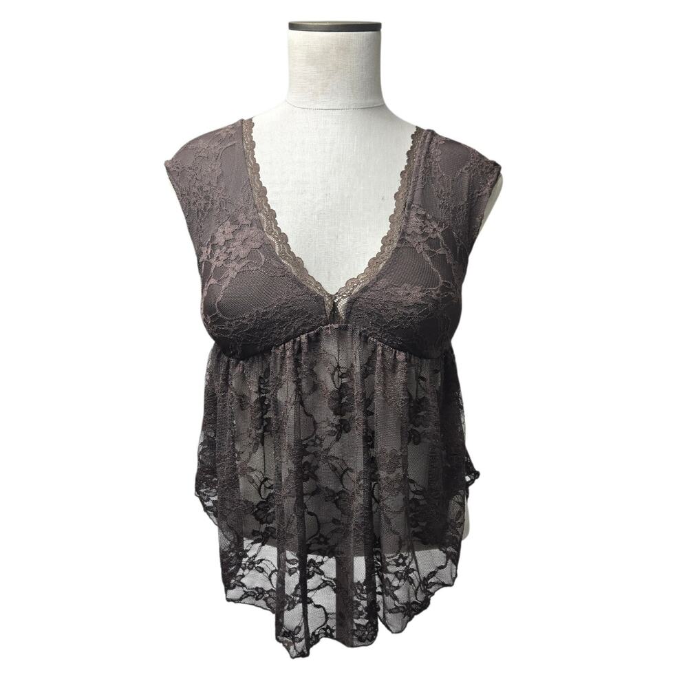 Good Days Lace Trim Tank Top Size Small Dark Umber Gray